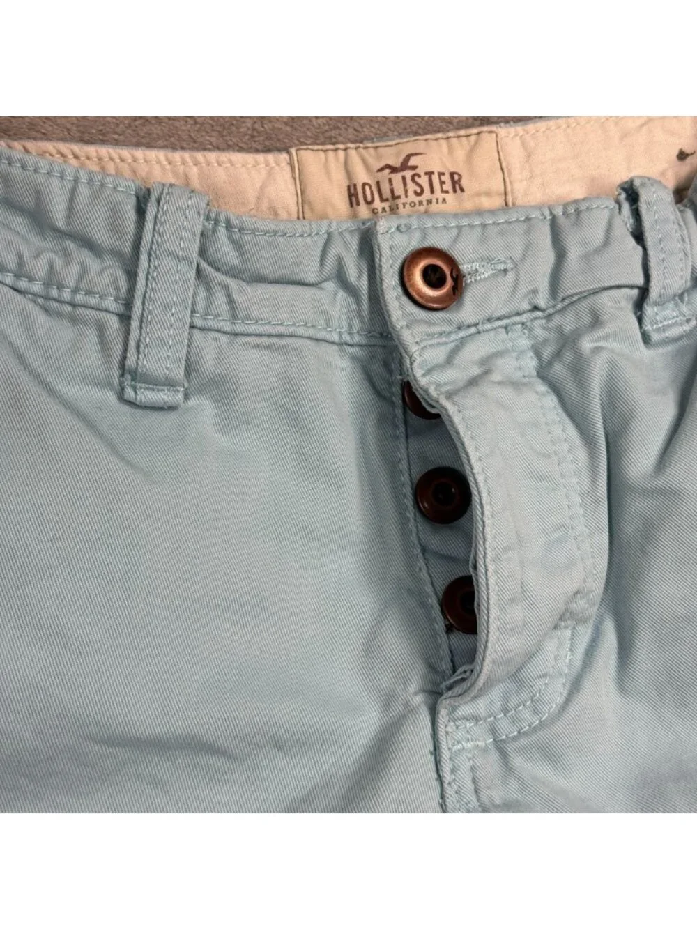 2000s Hollister Light Blue Khaki Shorts Mens 28 Button Fly Summer Preppy Y2K Vtg